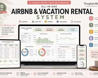 Airbnb Tracker Spreadsheet | Vacation Rental Management Excel Google Sheets Bookkeeping Template