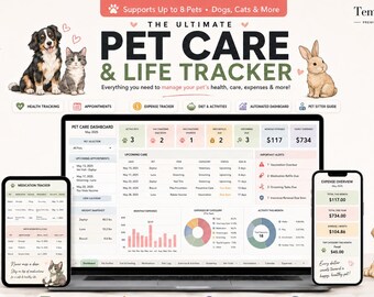 Pet Tracker Spreadsheet | Dog & Cat Health Planner, Vet Vaccine Medication Log