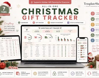 Christmas Gift Tracker Spreadsheet | Gift List & Budget Planner | Excel Google Sheets