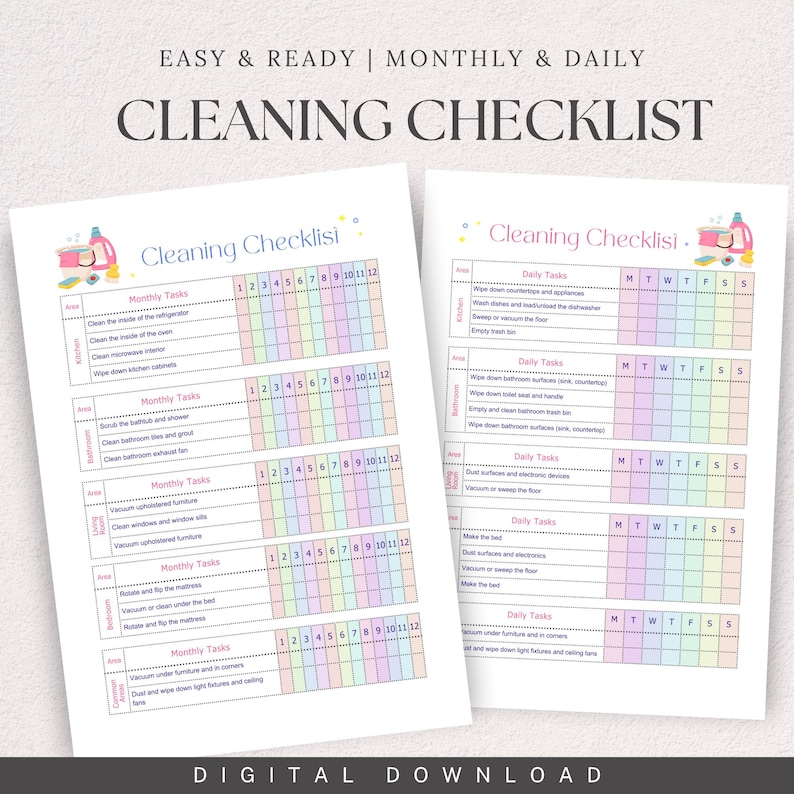 Editable Cleaning Checklist Bundle, Daily Weekly Monthly Household ...