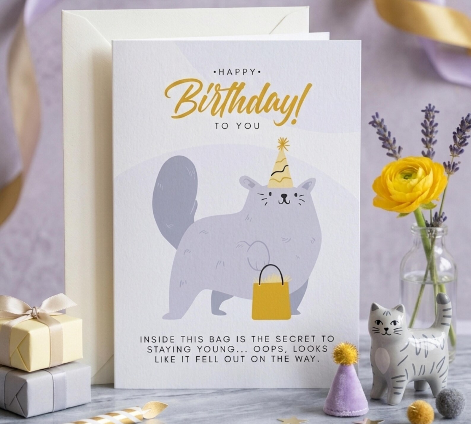 Funny Cat Birthday Card, PDF Printable 5×7