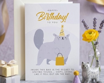 Funny Cat Birthday Card | pdf Printable 5x7 | Digital Download | , Birthday greeting Card, funny Birthday Card for Him, Happy Birthday card