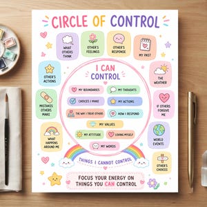 printable circle of control activity sheet 6.4x8

mindfulness tool for anxiety and emotional regulation

social emotional learning resources for kids

therapy office decor circle of control poster

mental health coping skills visual printable

counselor worksheet for stress management

editable circle of control teaching aid

calming visual reminder for self care

educational tools for emotional intelligence

daily mindfulness practice worksheet

printable desk visual for emotional balance