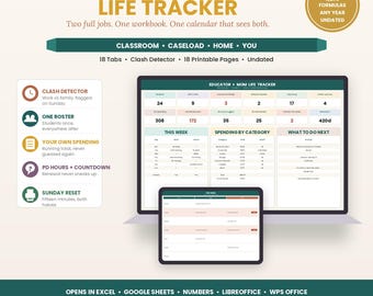 Educator + Mom Life Tracker | Clash Detector For Work & Family, Lesson Planner, Gradebook, Classroom Spending, PD Hours, Excel Google Sheets