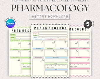 Editable Pharmacology Study Sheet , Nursing Medication Guide Template, Drug Study Notes, Med Surg Study Planner, nursing medication guide