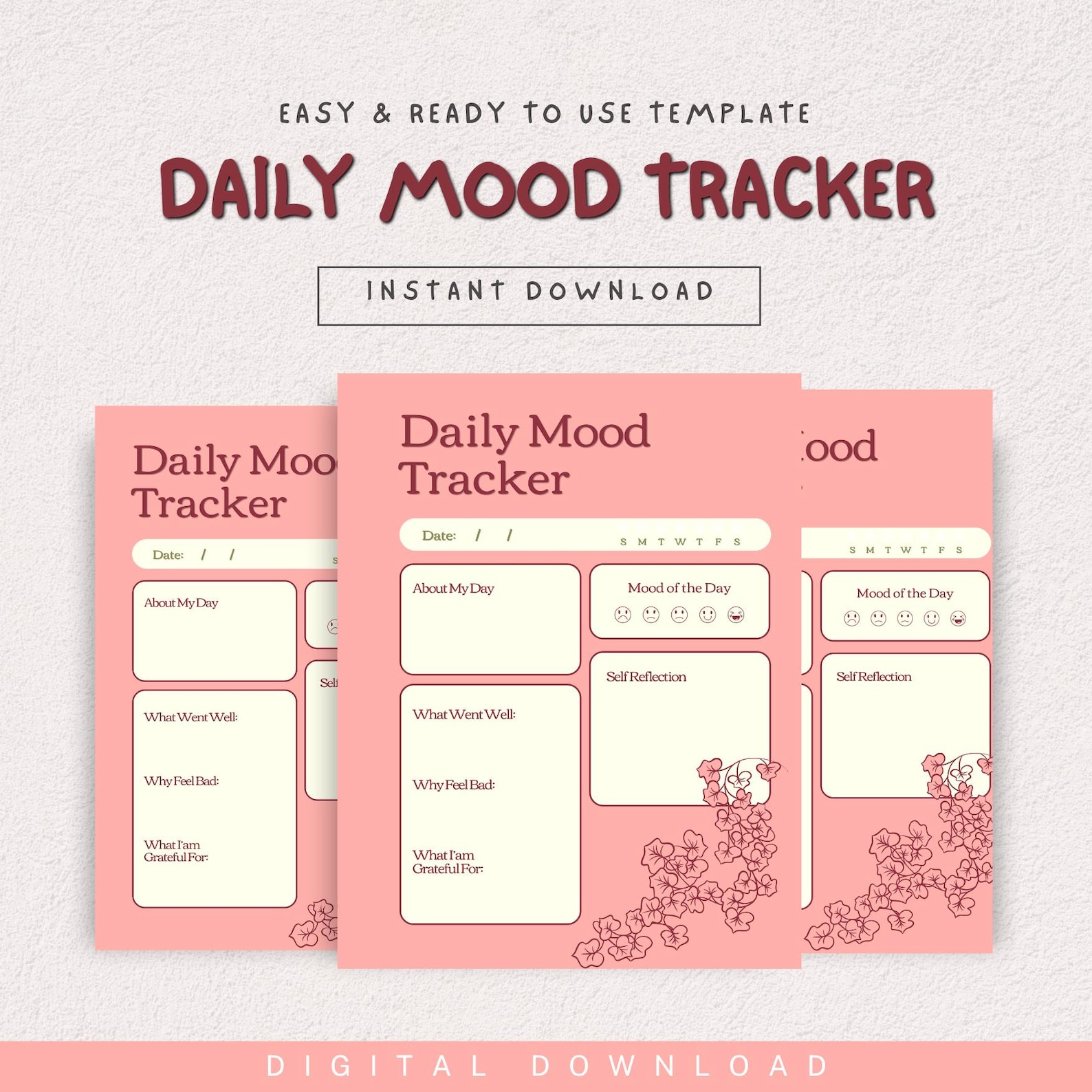 Daily Mood Tracker Printable, Botanical