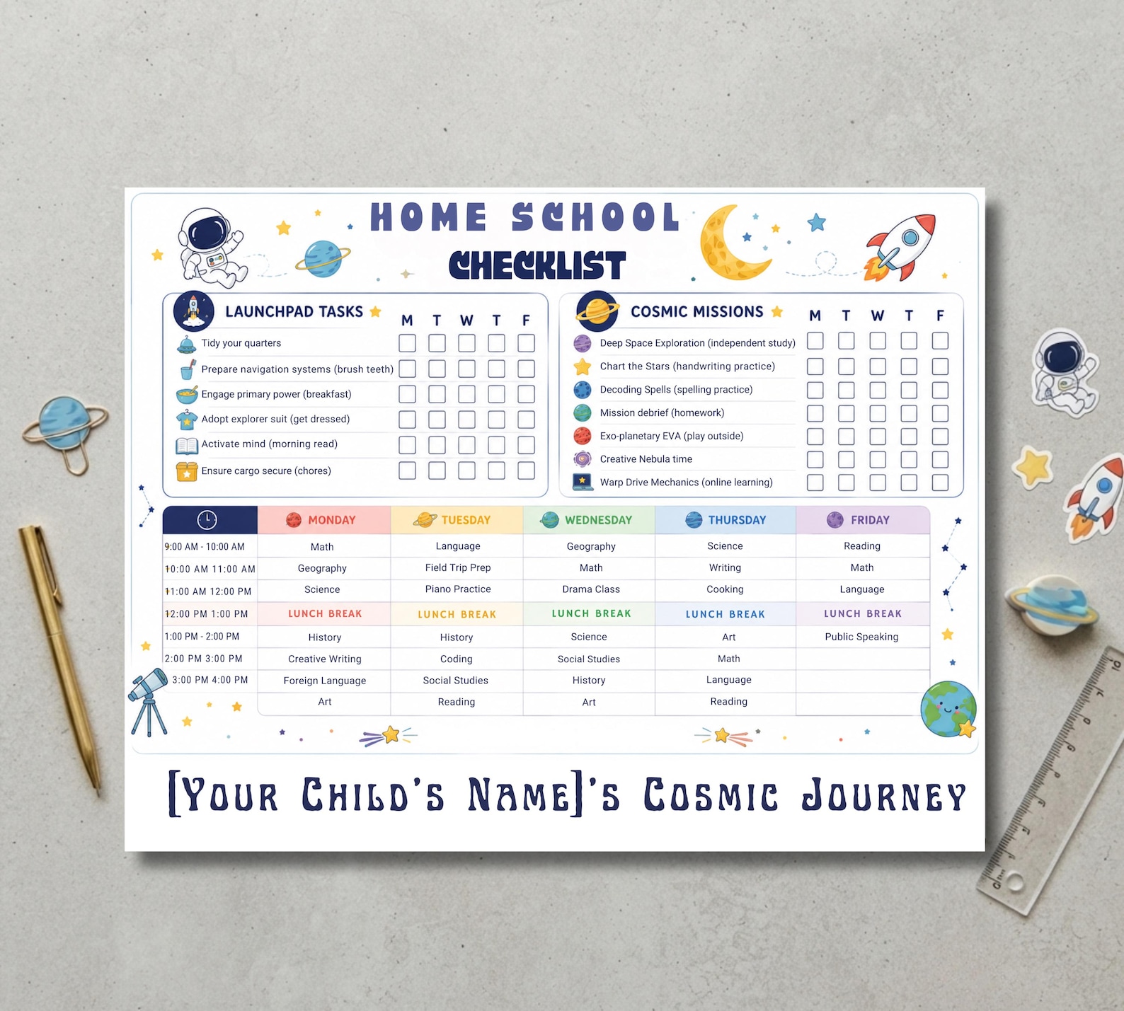 Homeschool Checklist & Schedule Template