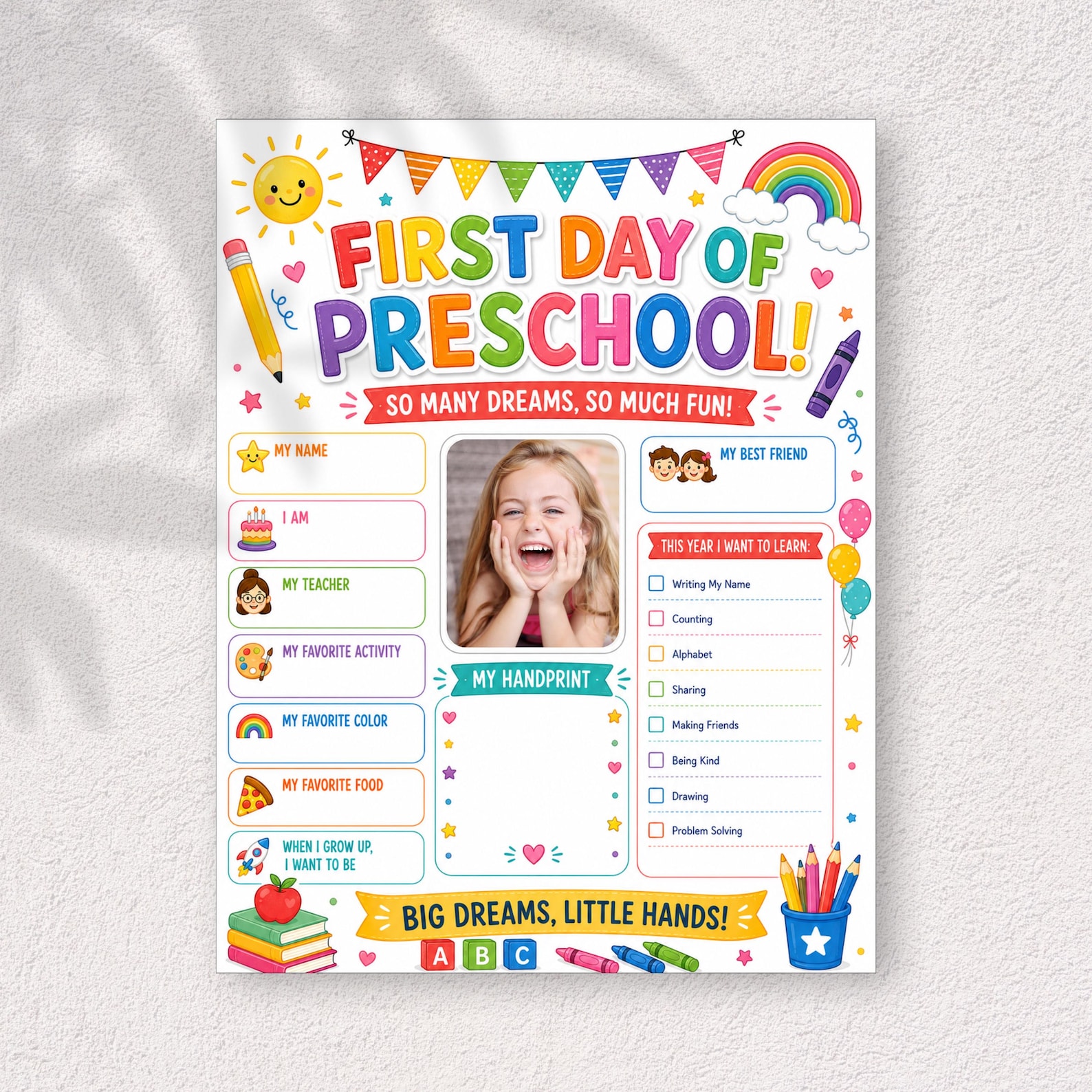 First Day of Preschool Printable Sign