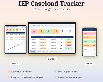 IEP Caseload Tracker Google Sheets Excel | Auto Deadline Alerts, Goal Aimline Charts, Progress Report Generator | Special Education SPED