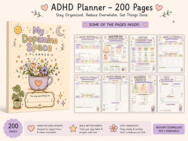 adhd dopamine space printable planner

adult adhd health and peptide tracker pdf

200 page adhd daily weekly journal bundle

printable injection site rotation guide planner

cute pastel goodnotes adhd life planner adhd planner (12 chars)

printable planner (17 chars)

adult adhd planner 

dopamine planner 

adhd journal pdf 

health log bundle 

200 page planner (16 chars)

injection tracker (17 chars)

medication log 
habit tracker 
goodnotes planner 

daily life planner 

cute adhd journal