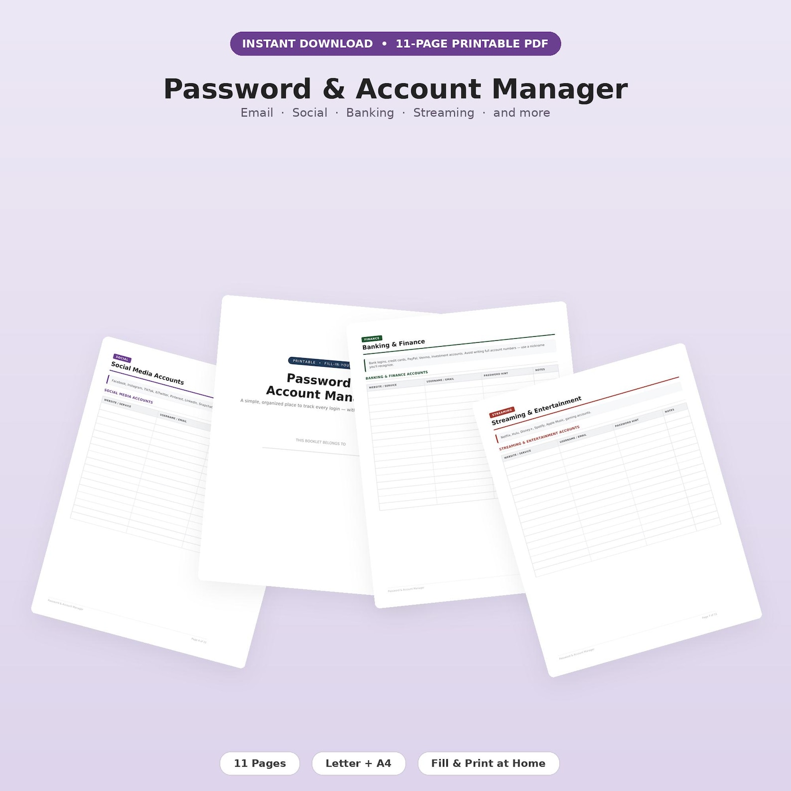 Printable Password Book, Internet Password Organizer