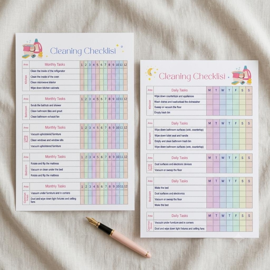 Editable Cleaning Checklist Bundle, Daily Weekly Monthly Household ...