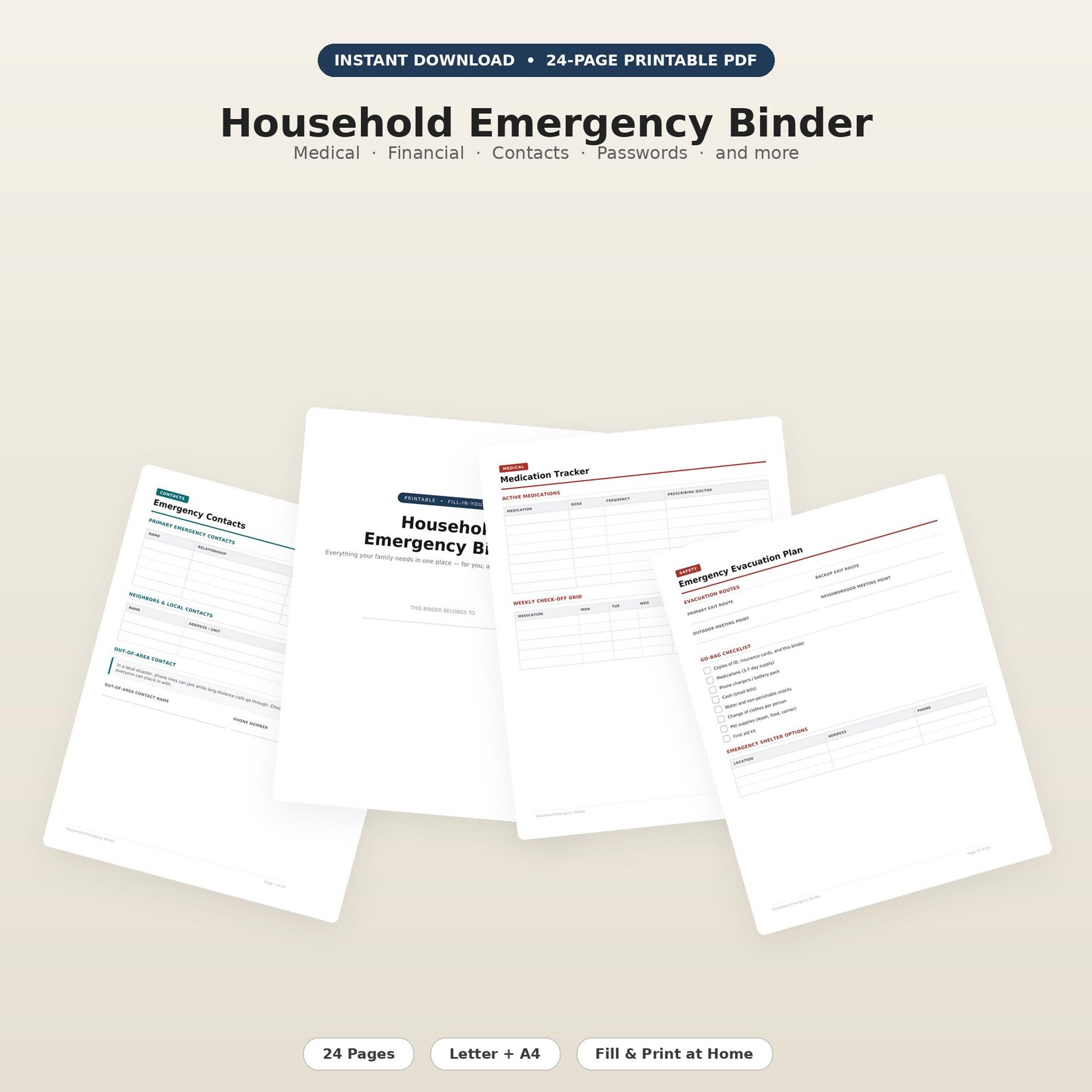 Household Emergency Binder Printable