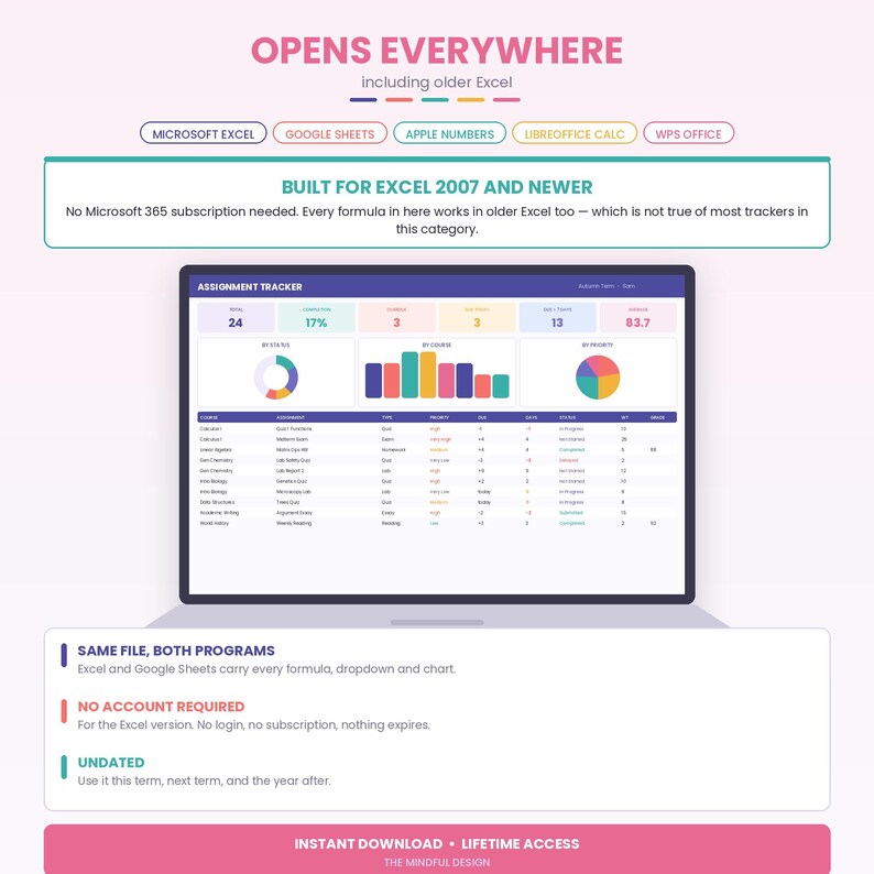 assignment tracker, student planner, homework tracker, college planner, grade calculator, study planner, academic planner, school organizer, google sheets, exam tracker, university, digital planner, study schedule