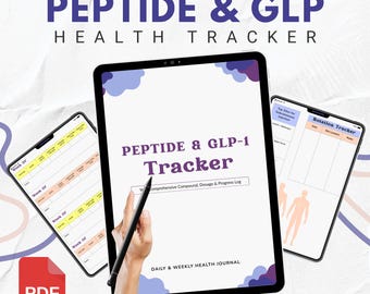 Peptide GLP  Health Tracker, Dosage Injection Log, Digital Download, Dosage Progress Reconstitution, printable Injection Vial Dosage tracker