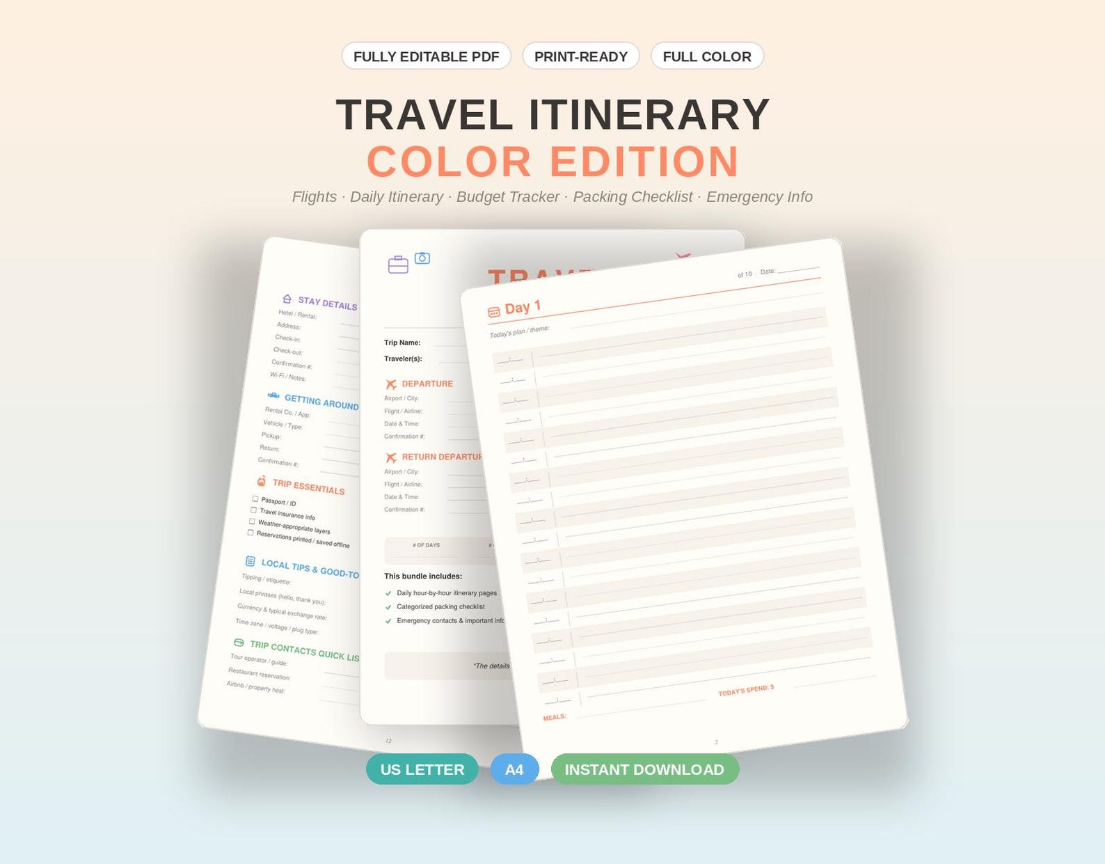 Travel Itinerary Planner Printable