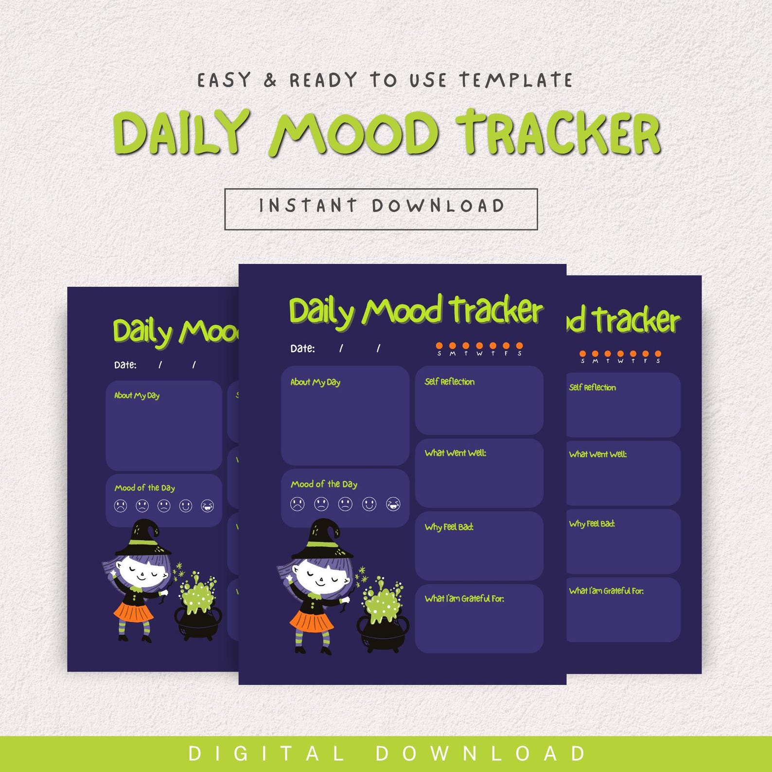 Daily Mood Tracker Worksheet, Kids Halloween