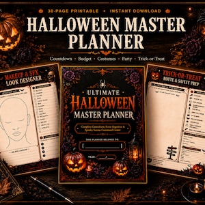 halloween planner, halloween printable, gothic halloween, halloween party, party planner, countdown checklist, spooky season, halloween organizer, printable planner, halloween budget, trick or treat, party planning kit, halloween checklist