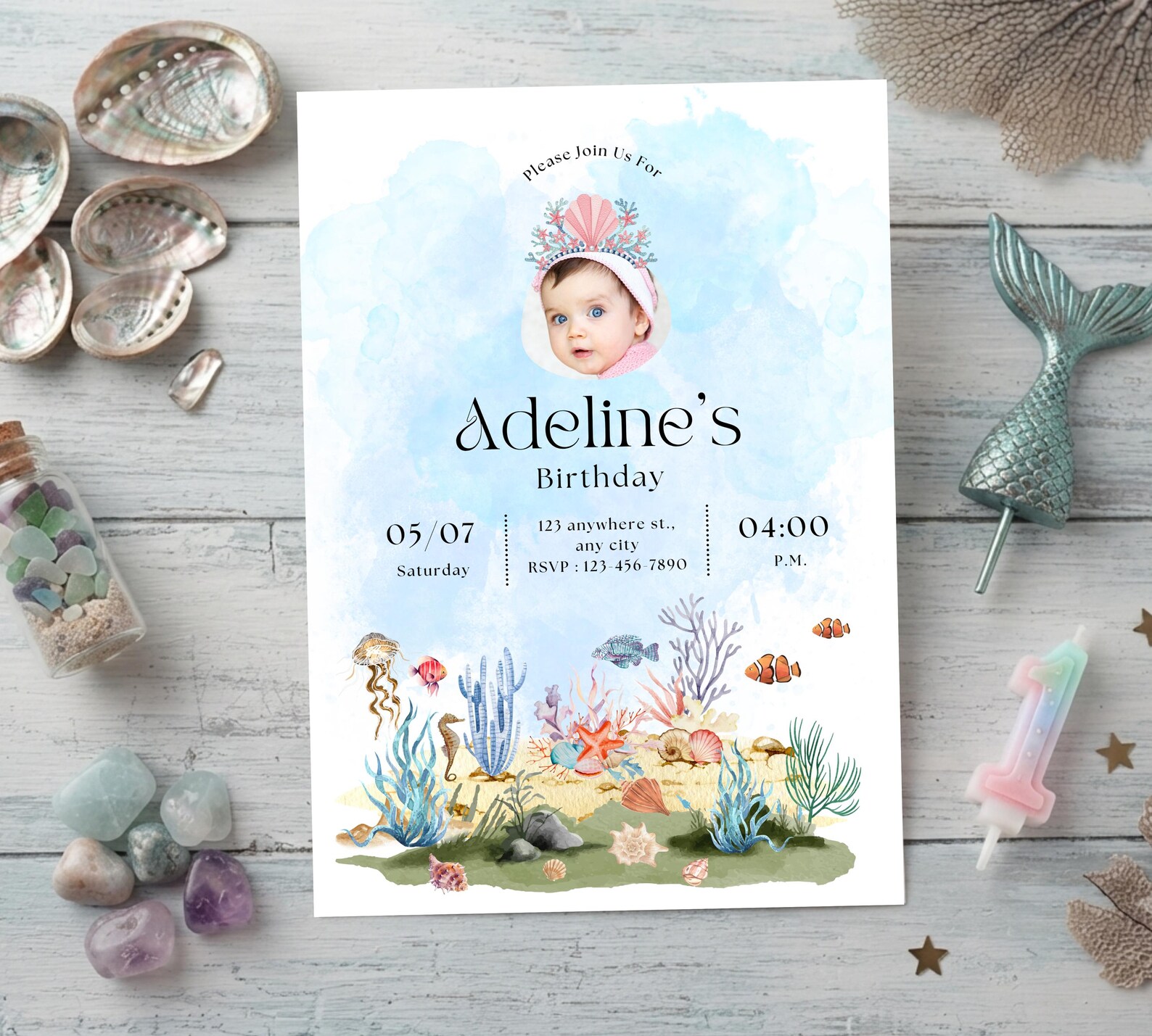 Under the Sea Birthday Invitation with Photo