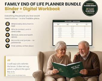 End of Life Planner Bundle, Family Emergency Binder + Digital Workbook, Final Wishes, Documents, Contact, Printable PDF + Excel Google Sheet