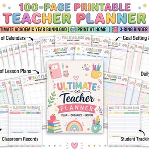 teacher planner 2026, weekly lesson plans, school planner, homeschool planner, teacher binder, academic planner, teacher planner pdf, happy planner, teaching planner, printable planner, teacher agenda, teacher to do list, 2026 weekly planner
Printable Teacher Planner 2024-2025, Weekly Lesson Plans, Homeschool Planner, Teacher Agenda, Teacher Tracker, Teacher Binder, Printable PDF