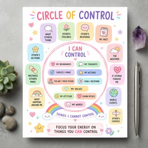 printable circle of control activity sheet 6.4x8

mindfulness tool for anxiety and emotional regulation

social emotional learning resources for kids

therapy office decor circle of control poster

mental health coping skills visual printable

counselor worksheet for stress management

editable circle of control teaching aid

calming visual reminder for self care

educational tools for emotional intelligence

daily mindfulness practice worksheet

printable desk visual for emotional balance