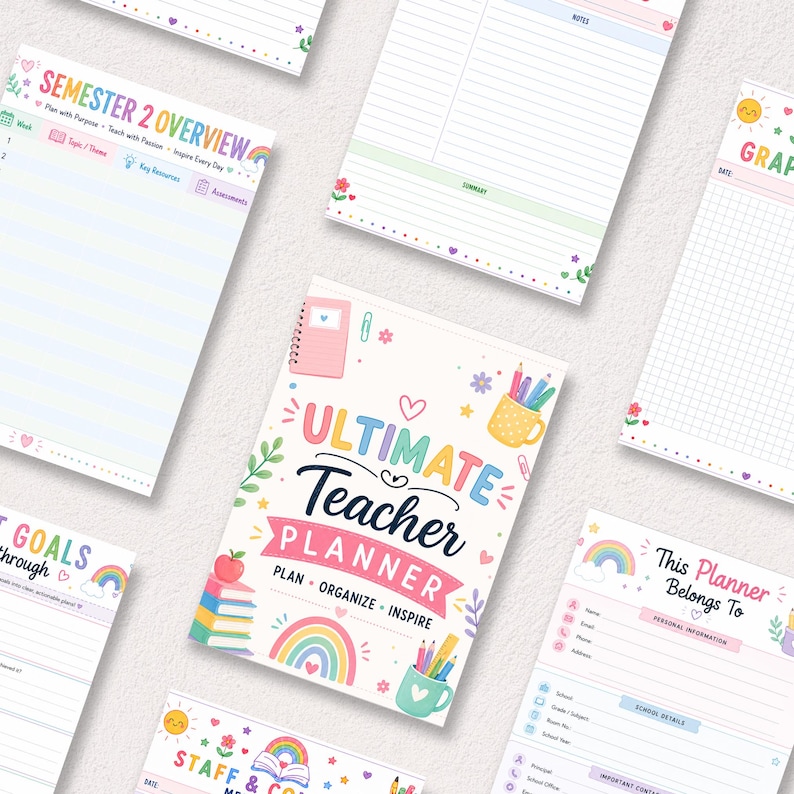teacher planner 2026, weekly lesson plans, school planner, homeschool planner, teacher binder, academic planner, teacher planner pdf, happy planner, teaching planner, printable planner, teacher agenda, teacher to do list, 2026 weekly planner
Printable Teacher Planner 2024-2025, Weekly Lesson Plans, Homeschool Planner, Teacher Agenda, Teacher Tracker, Teacher Binder, Printable PDF