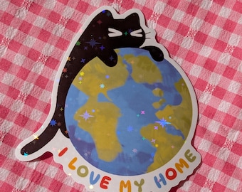 Earth Cat Holographic Vinyl Sticker