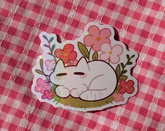 Flower Kitty Holographic Vinyl Sticker