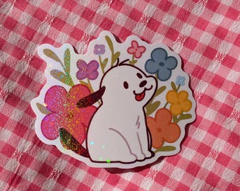 Flower Doggy Holographic Vinyl Sticker