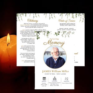 Funeral Program Template, Editable Memorial Service Program, In Loving Memory Celebration of Life, Printable Obituary Program Canva