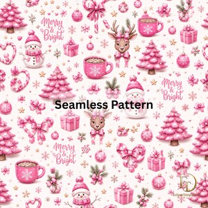 Pink Christmas Seamless Pattern, Coquette Christmas Digital Paper, Pastel Christmas PNG, Pink Holiday Pattern, Christmas Background