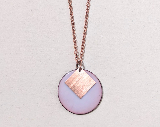 Geometric necklace in enamel and copper pink opal white
