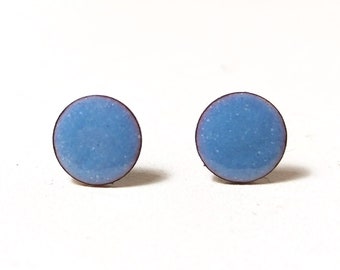 blue-grey enamel stud earrings, handmade
