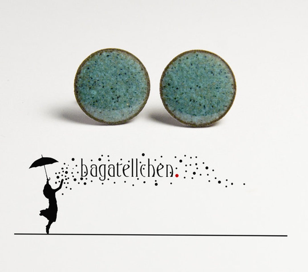 Boucles D'oreilles Puces Petits Cœurs - Laiton & émail Bleu Turquoise/rose - Hand Joy Créations