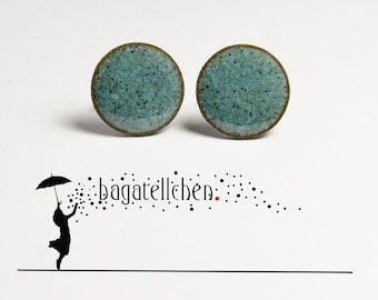 Turquoise grey enamel stud earrings, handmade