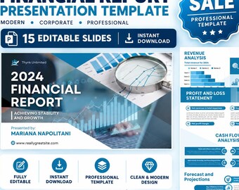 Modelo de Apresentação de Relatório Financeiro | 15 Slides Editáveis ​​| PowerPoint | Relatório Anual | Apresentação de Finanças Empresariais