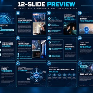 Modelo de apresentação de tecnologia digital | Apresentação de tecnologia com 12 slides | PowerPoint moderno para negócios | Canva azul imagem 2