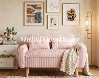 Mid Century Small Loveseat Sofa, Soft Corduroy 2 Seat Tufted Couch with Tapered Legs, Compact Living Room Bedroom Sofa for Small Spaces