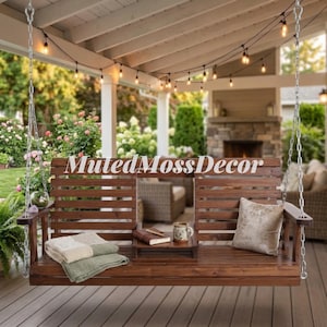 Wooden Porch Swing Bench with Hanging Chains, Heavy Duty 880 lbs Capacity Outdoor Patio Swing Chair for Courtyard Garden Deck