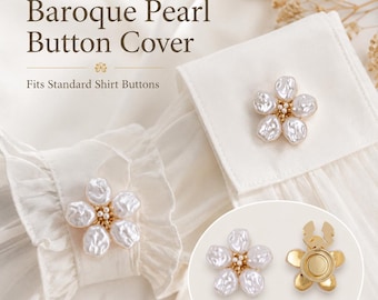 Knopfabdeckung mit barocker Perlenblume, goldfarbener Clip-On-Blusenaccessoire
