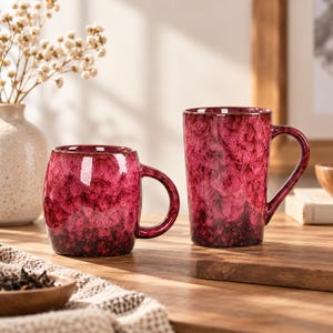 Handmade Reactive Glaze Ceramic Mug: Red Stoneware Coffee Cup (15.2 oz)