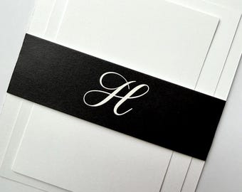 Printed Black Belly Band for Wedding Invitation Suite - Custom Monogram Last Name Belly Band  - Invitation  Belly Band for 5x7 Invitation