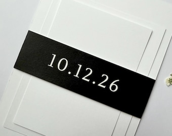 Printed Black Belly Band for Wedding Invitation Suite - Custom Wedding Date Belly Band  -  Belly Band Wrap for 5x7 Invitation