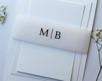 Printed Vellum Belly Band for Wedding Invitation Suite - Custom Monogram Suite Wrap - Invitation Suite Initial Belly Band for 5x7 Invitation