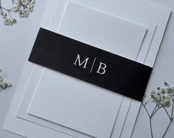 Printed Black Belly Band for Wedding Invitation Suite - Custom Monogram Suite Wrap - Invitation Suite Initial Belly Band for 5x7 Invitation