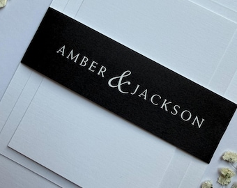 Printed Black Belly Band for Wedding Invitation Suite - Custom Names Suite Wrap - Invitation Suite Black Belly Band for 5x7 Invitation