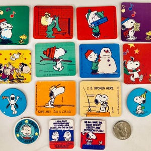 Snoopy, Woodstock, Lucy & Linus,,Charlie Brown, Peanuts characters Vintage magnets Christmas, CB Radio, more