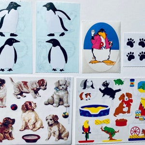 Puppies, penguins, & other critters Mrs Grossman vintage stickers, parrot, kitty, more