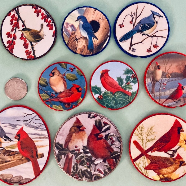 Cardinals, Blue Jay, beautiful bird magnets-Your choice of magnets handmade in 1980's or ‘90’s, small gifts